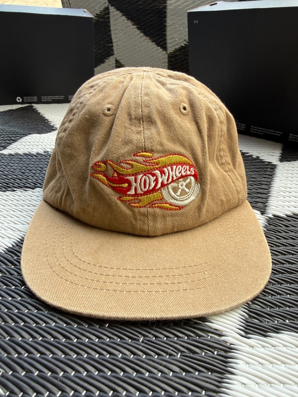 Zara Tan Cap with Red & Yellow Hot Wheels Flame Embroidery